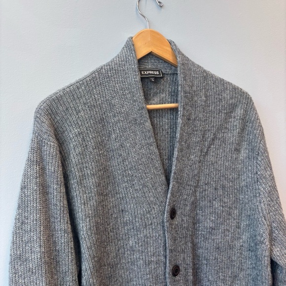 Express XL Cardigan Sweater Shawl Collar Gray Button-Up Wool Blend Pockets - Picture 5 of 12